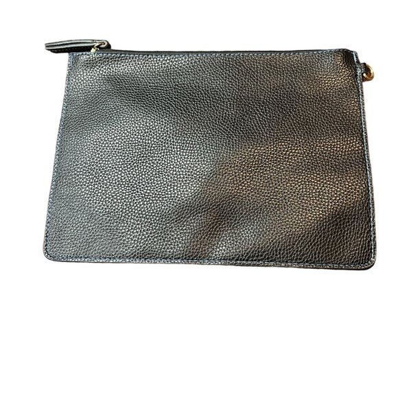 Travanti Black Leather Travel Zip Clutch Bag With Blue Interior - Picture 3 of 7